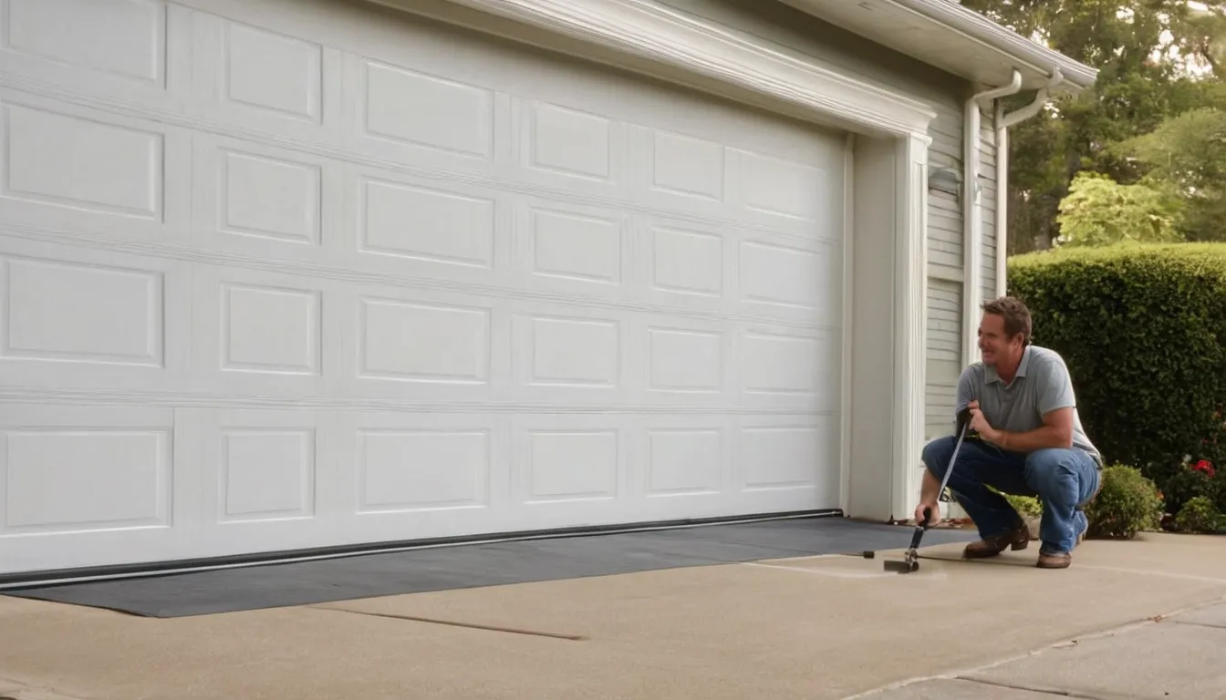 Provider checking a garage door track at a Bowie home while the homeowner watches
