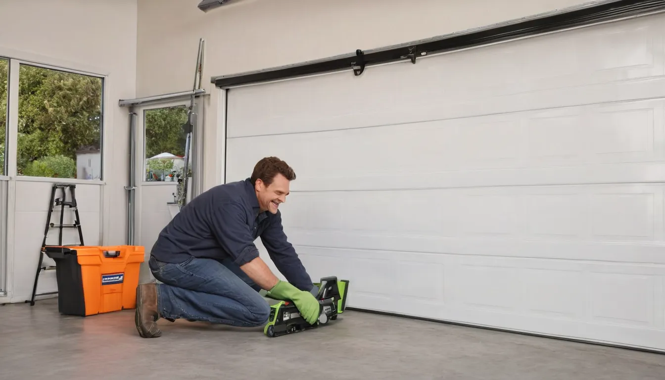 A provider inspecting garage door rollers and hinges